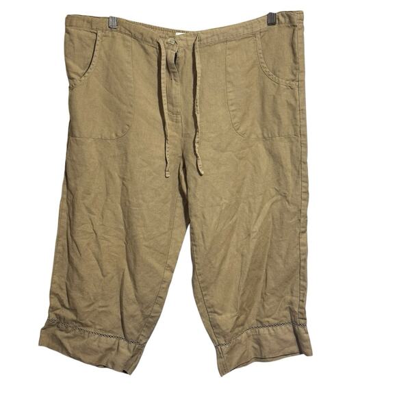 Hatley Resort Pants Women Size L Tan Linen Cropped Light Weight Coastal Grandma - Picture 1 of 8